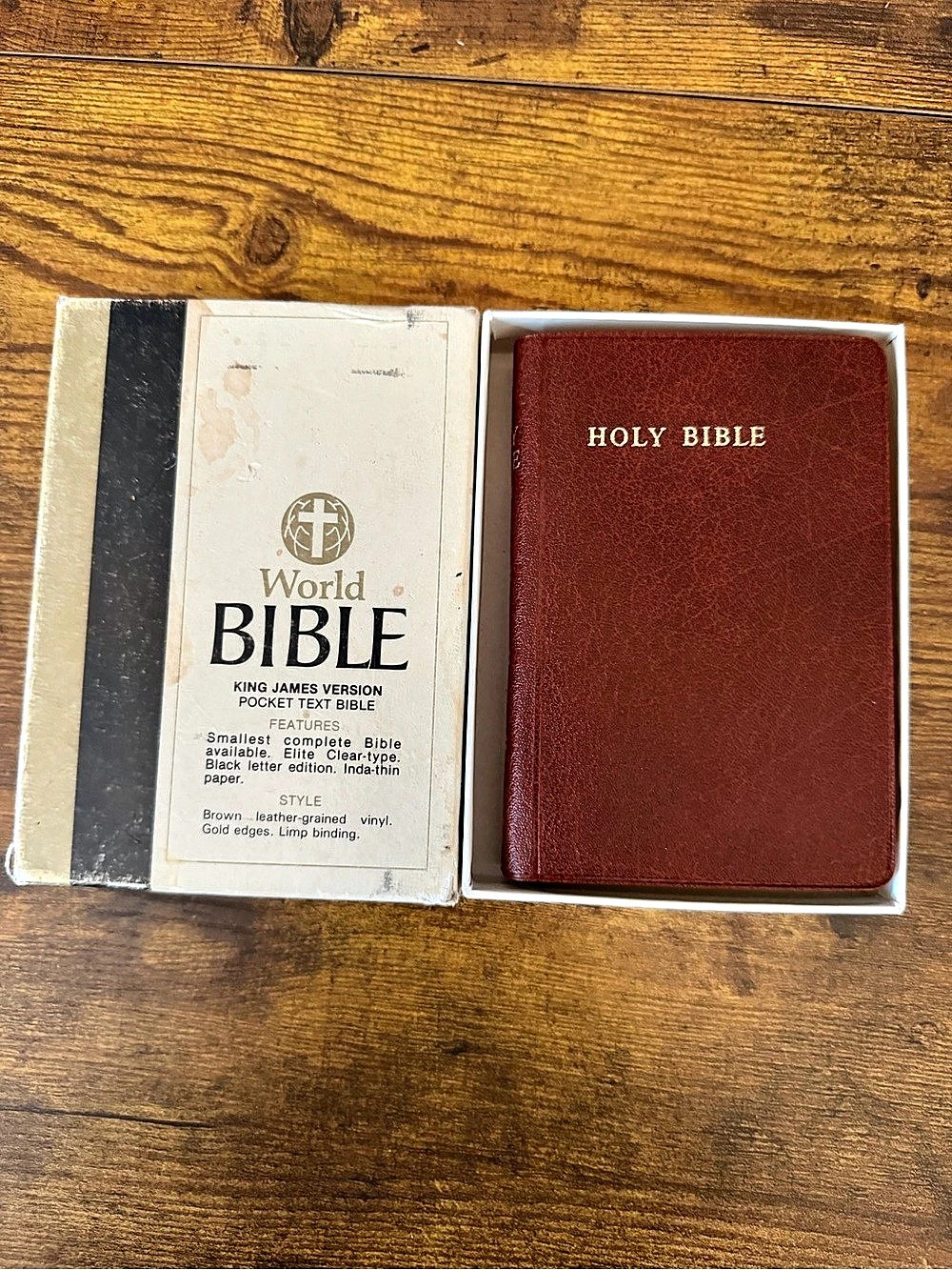 Vintage World Bible KJV Pocket Text Bible 805BR Belgium Gold Gilt Boxed